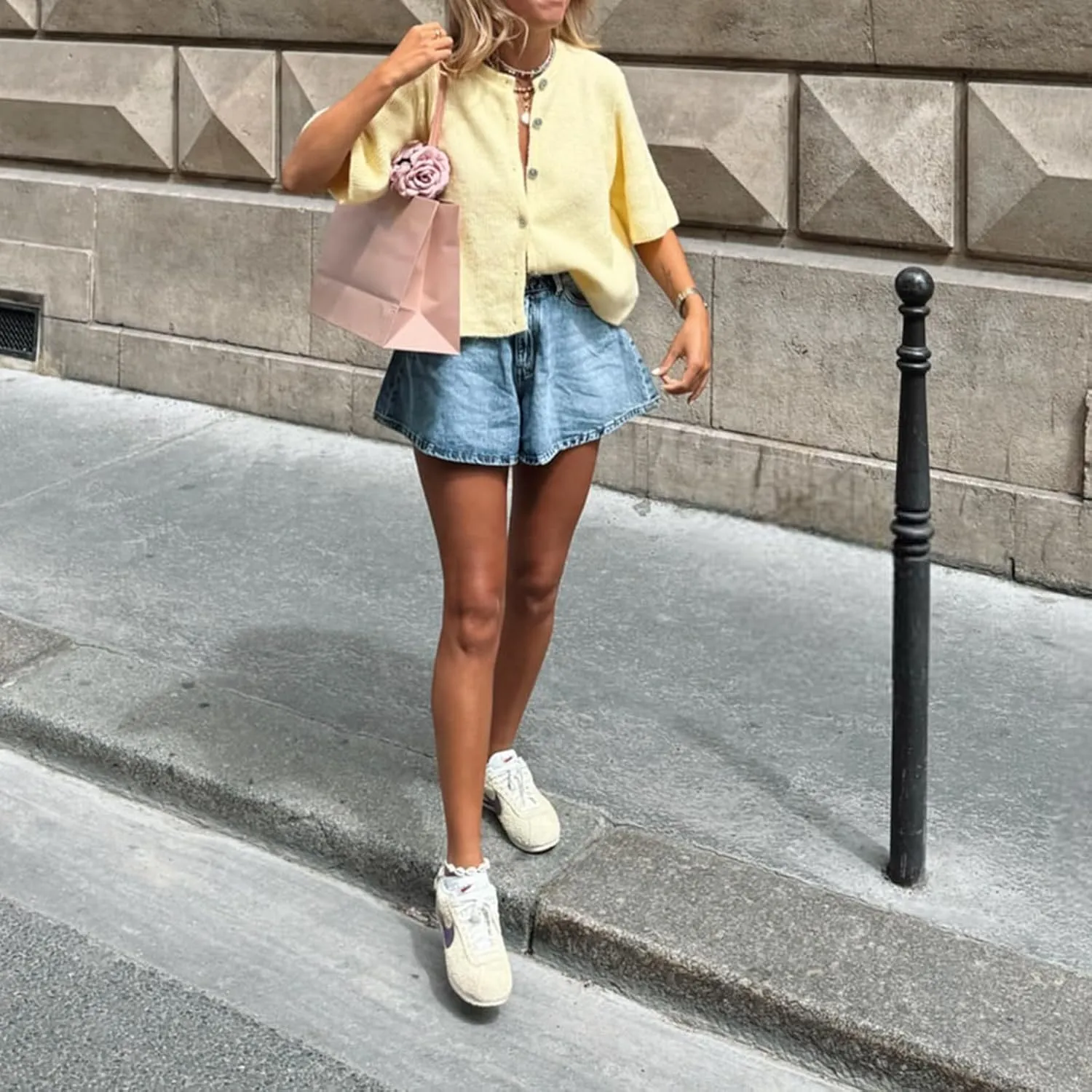 Women Knitted Button Down Short Sleeve Tops Y2K Solid Color Crew Neck Relaxed Sweater Cardigan Going Out Knit Tops