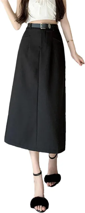Women Pencil Skirt with Belt Elegant Work OL Office Midi Skirts
