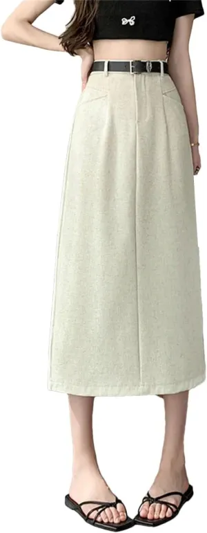 Women Pencil Skirt with Belt Elegant Work OL Office Midi Skirts