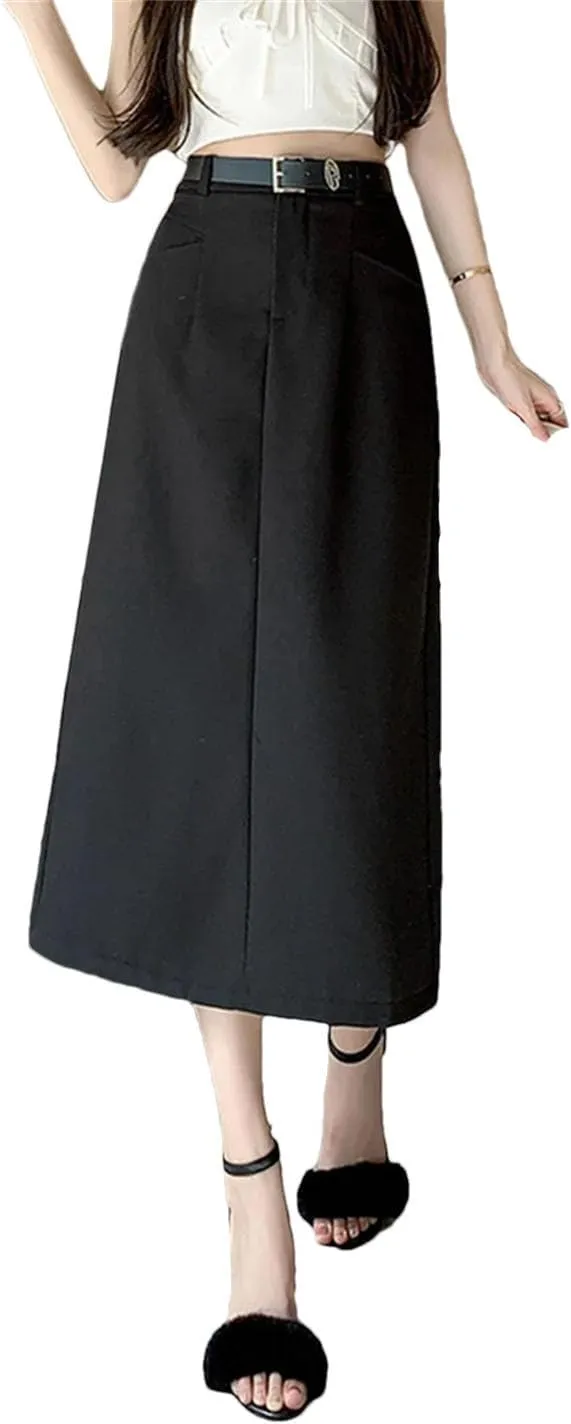 Women Pencil Skirt with Belt Elegant Work OL Office Midi Skirts