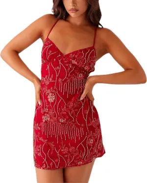 Women Sequin Sparkly Mini Dress Sexy Y2K V Neck Floral Pearl Cami Dress Glitter Party Club Bodycon Dresses