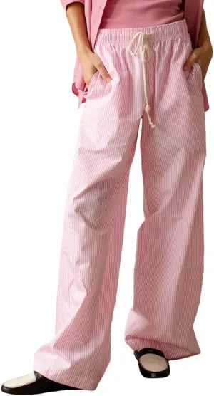 Women Y2k Striped Pants Wide Leg Drawstring Elastic High Waist Lounge Trousers Spring Fall Casual Vintage Streetwear