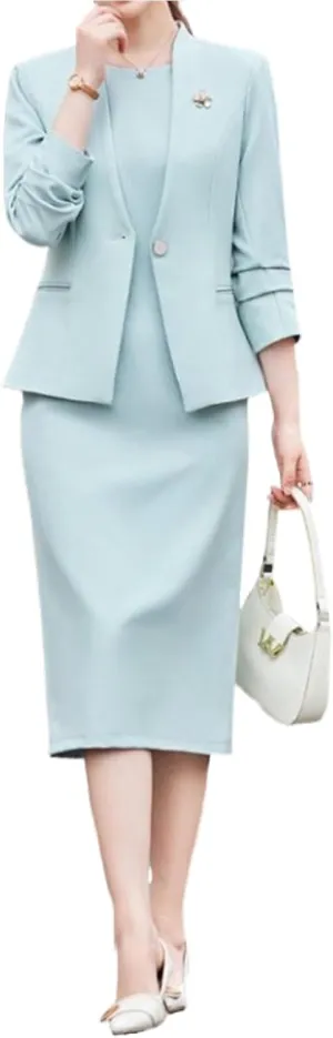 Women's 2 Piece Suit Dress Set Business Casual Long Sleeve Blazer and Pencil Skirt