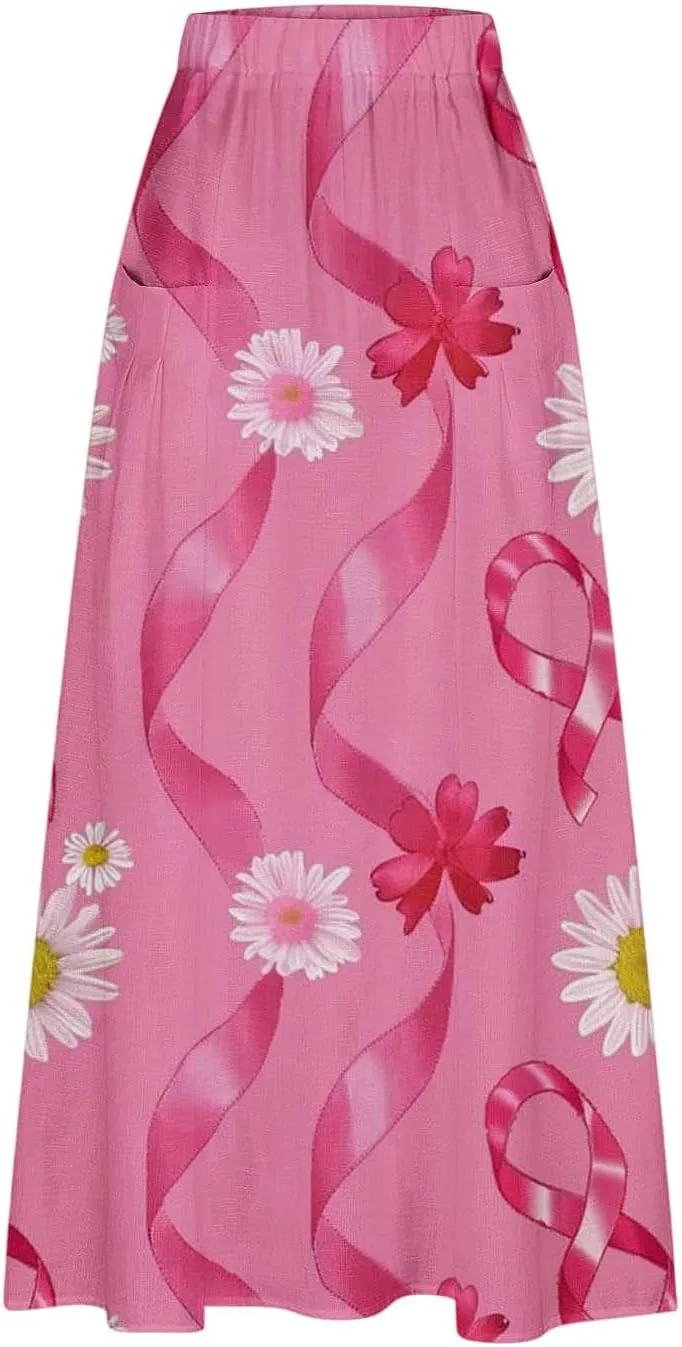 Womens 2024 Printed Skirts Winter Color Block Elastic Waist Skirt Lightweight Pleated Slim Midi Skirts for Ladies