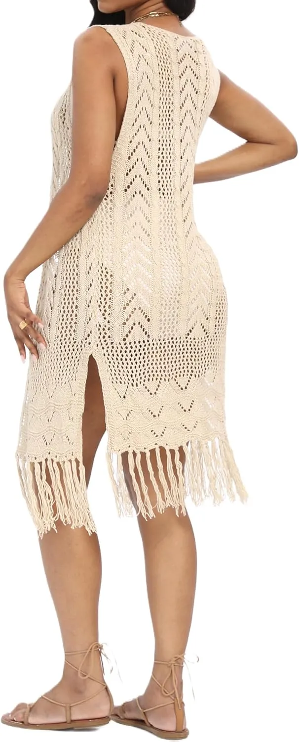 Women's Boho Open Front Crochet Cardigans Tassels Duster Beach Outwear