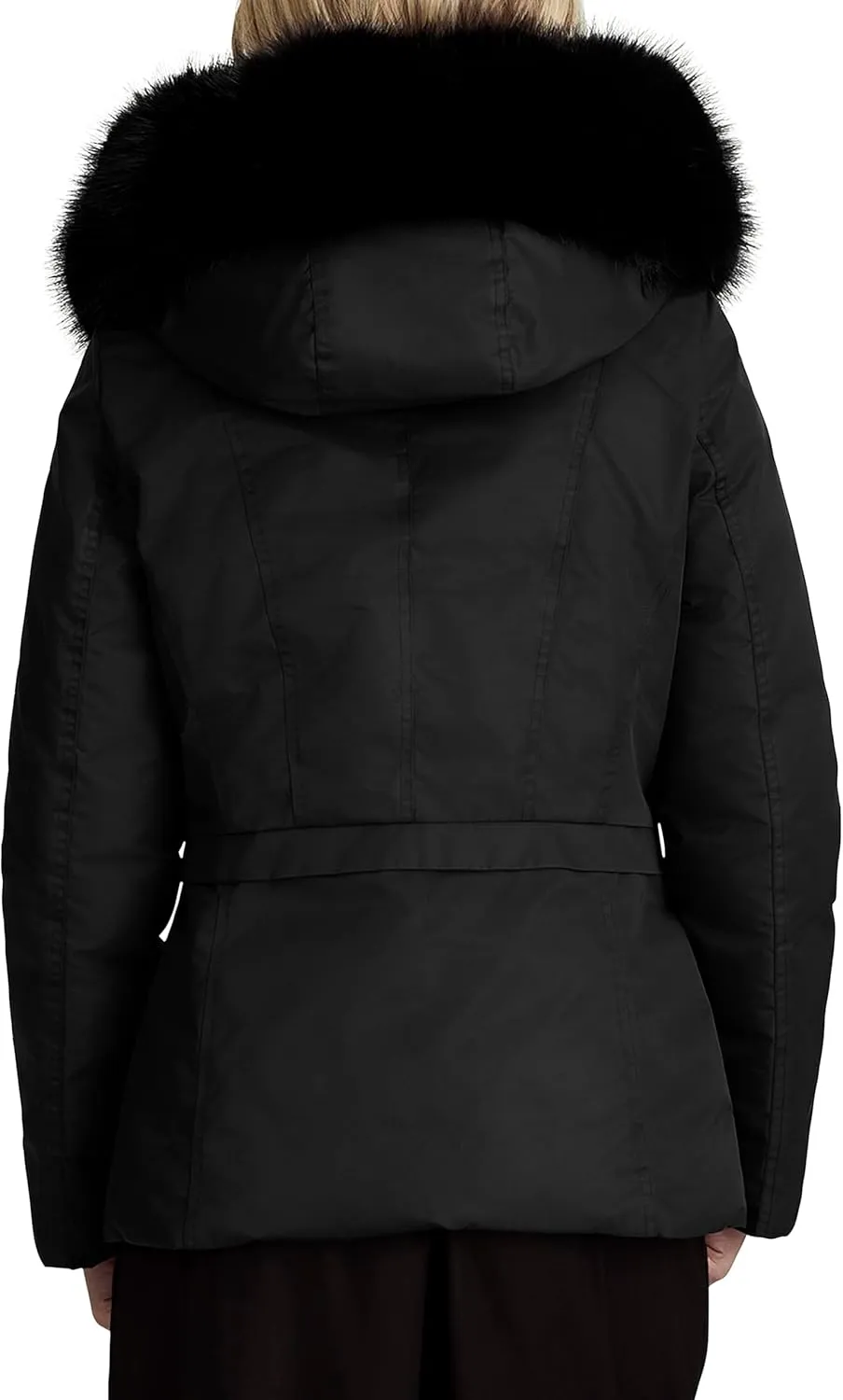 Women's Boston Heavy Nylon Parka Jacket With Attached Bib and Faux Fur Trim Hood