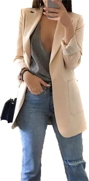 Women's Business Solid Color Blazer Long Sleeve Work Office Jacket Lapel Cardigans with Pockets