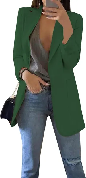 Women's Business Solid Color Blazer Long Sleeve Work Office Jacket Lapel Cardigans with Pockets