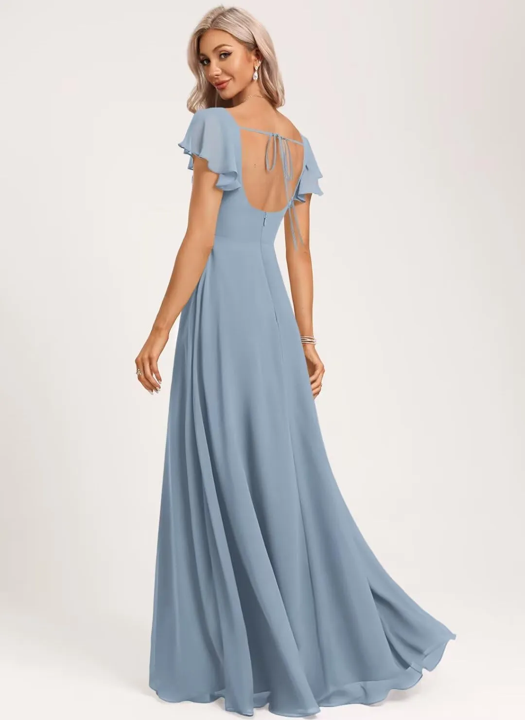 Women's Chiffon Fall Bridesmaid Dresses with Silt Ruffle Sleeve A Line Long Formal Party Dress 2025