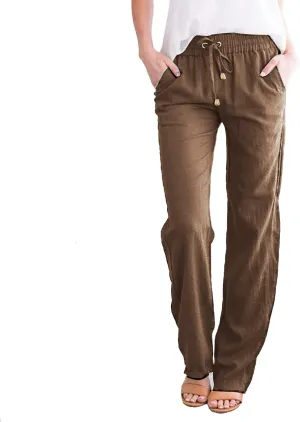 Women's Cotton Linen Pants 2025 Summer Casual Elastic Waist Trousers Relax Fit Comfy Yoga Beach Pant Sweatpants