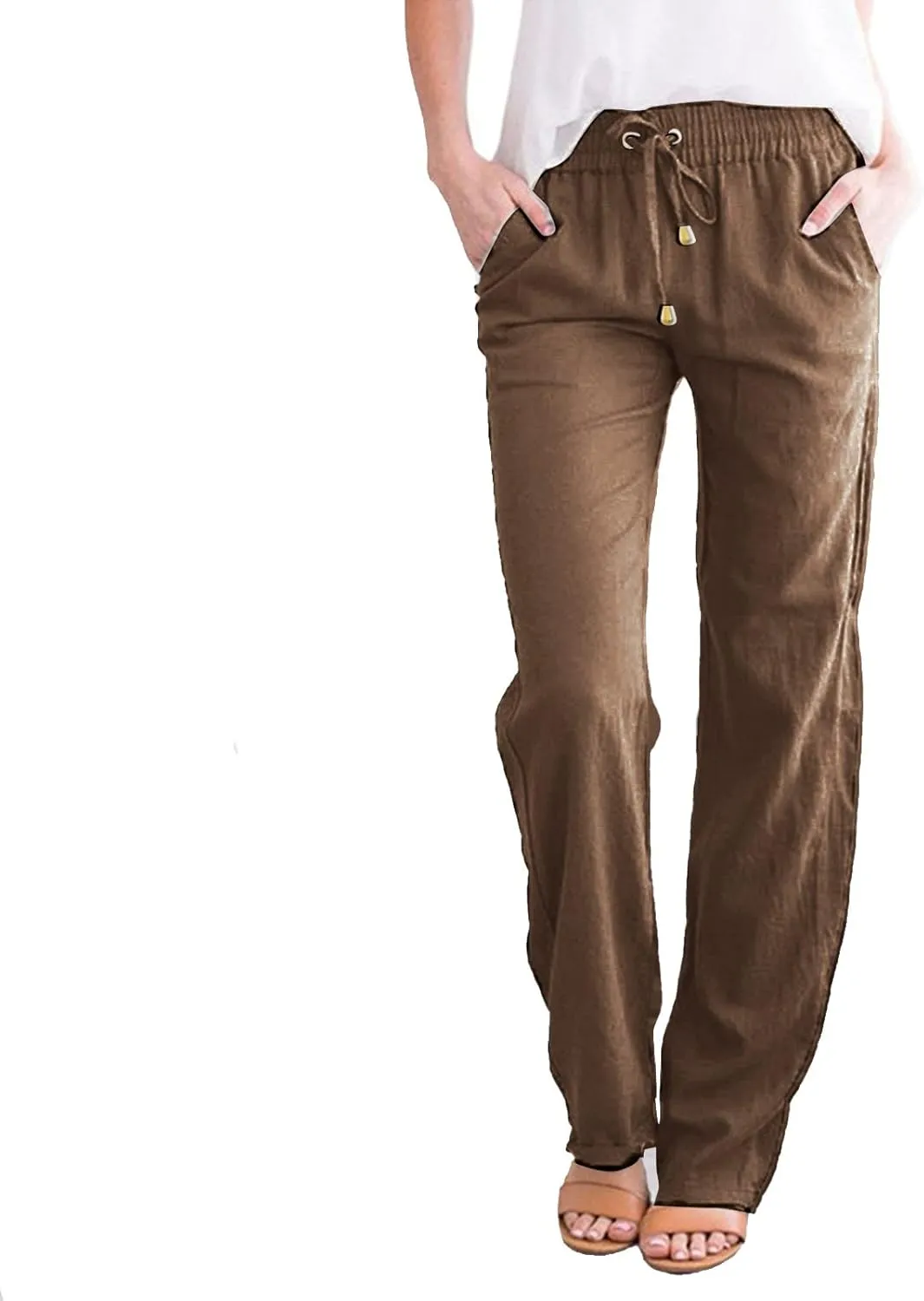 Women's Cotton Linen Pants 2025 Summer Casual Elastic Waist Trousers Relax Fit Comfy Yoga Beach Pant Sweatpants