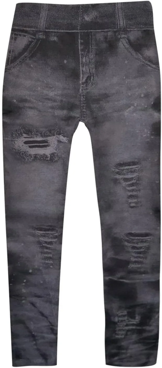 Women's Denim Print Fake Jeans Leggings High Waist Butt Lift Elastic Slim Yoga Pants Stretch Comfy Casual Trousers