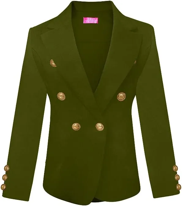 Women's Double Breasted Blazer with Luxe Gold Buttons, Elegant Blazer Jacket Suit