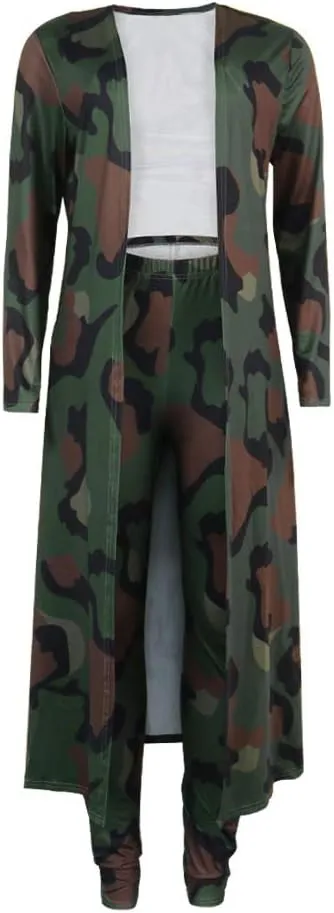 Womens Fashion Printed Long Cardigans 2 Piece Outfits,Long Sleeve Coat and Trousers Set