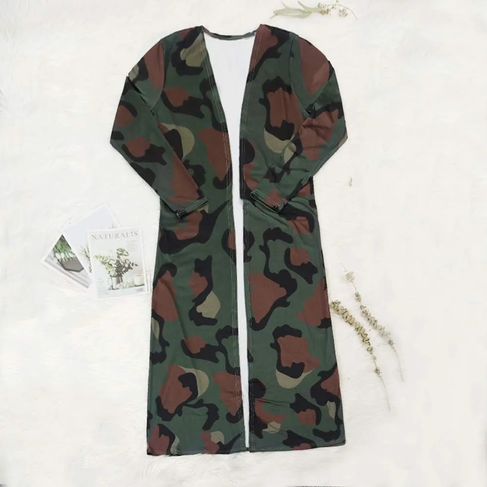 Womens Fashion Printed Long Cardigans 2 Piece Outfits,Long Sleeve Coat and Trousers Set