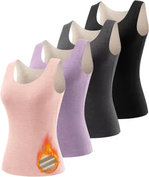 Women's Fleece Lined Thermals Underwear Tops Base Layer Tank Top Vest for Cold Weather 4,5Pairs