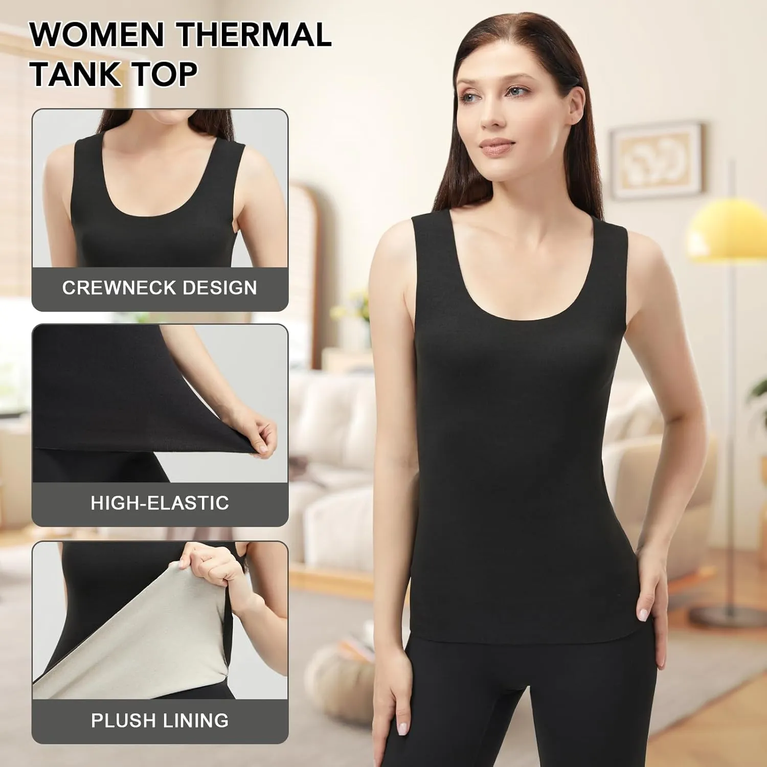 Women's Fleece Lined Thermals Underwear Tops Base Layer Tank Top Vest for Cold Weather 4,5Pairs