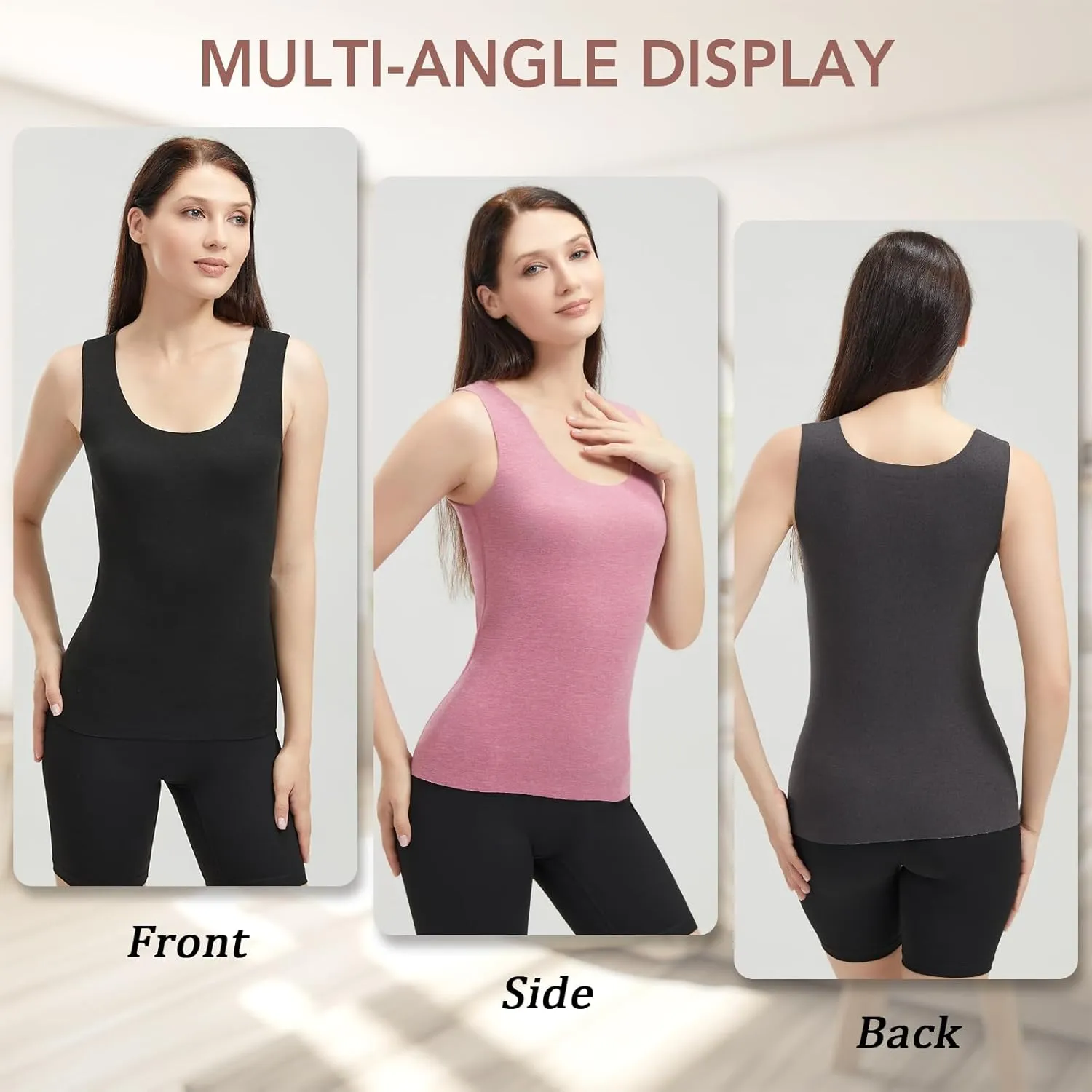 Women's Fleece Lined Thermals Underwear Tops Base Layer Tank Top Vest for Cold Weather 4,5Pairs