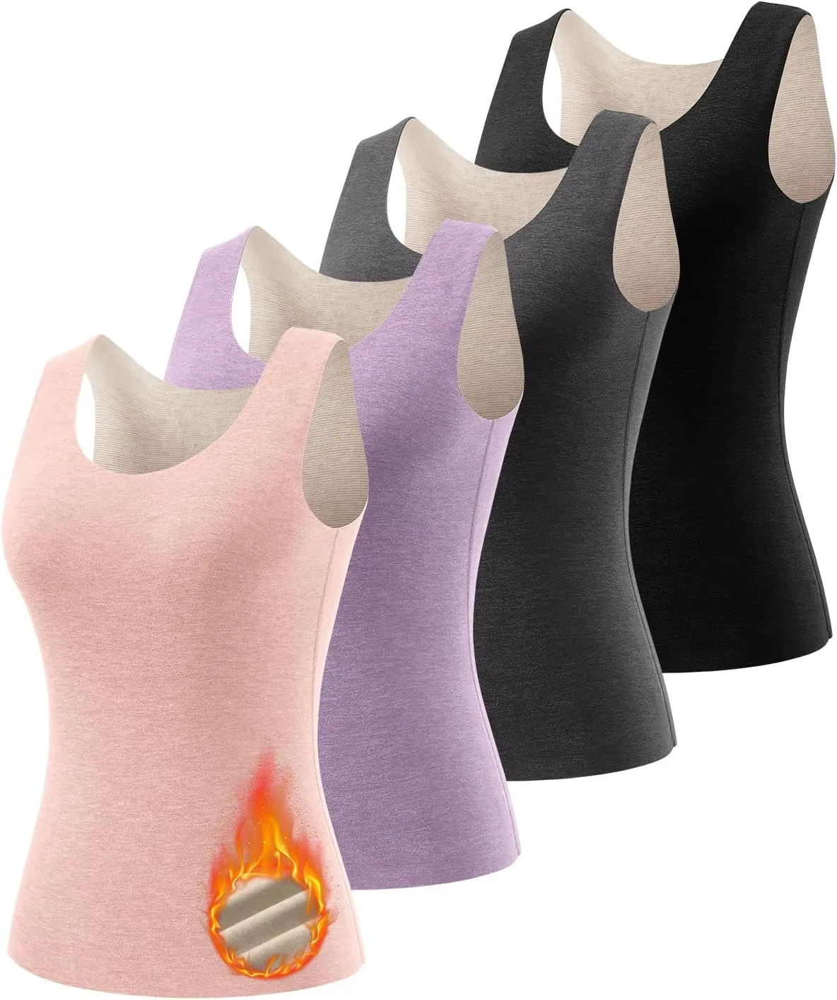 Women's Fleece Lined Thermals Underwear Tops Base Layer Tank Top Vest for Cold Weather 4,5Pairs