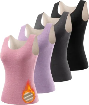 Women's Fleece Lined Thermals Underwear Tops Base Layer Tank Top Vest for Cold Weather 4,5Pairs