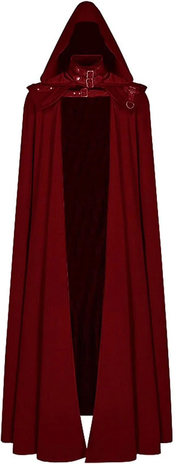Womens Gothic Clothes Hooded Cardigans Cloak Halloween Dark Long Cape Solid Cloak Outwear Open Front Poncho Outwear