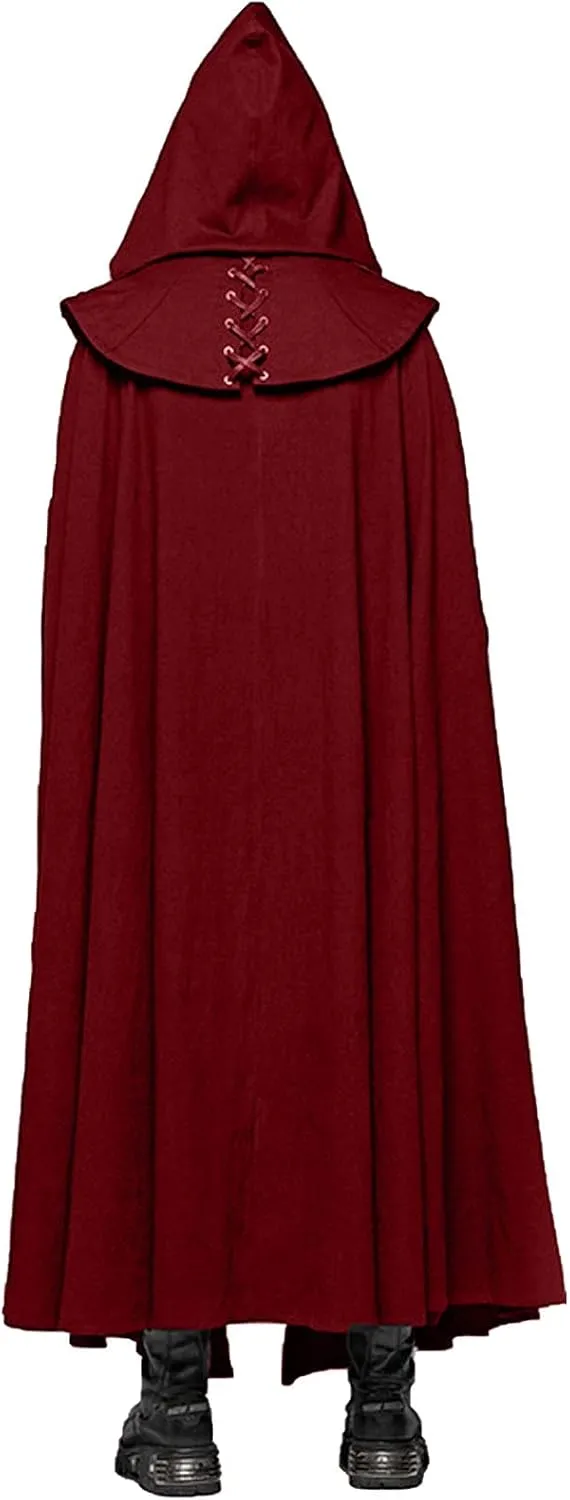 Womens Gothic Clothes Hooded Cardigans Cloak Halloween Dark Long Cape Solid Cloak Outwear Open Front Poncho Outwear