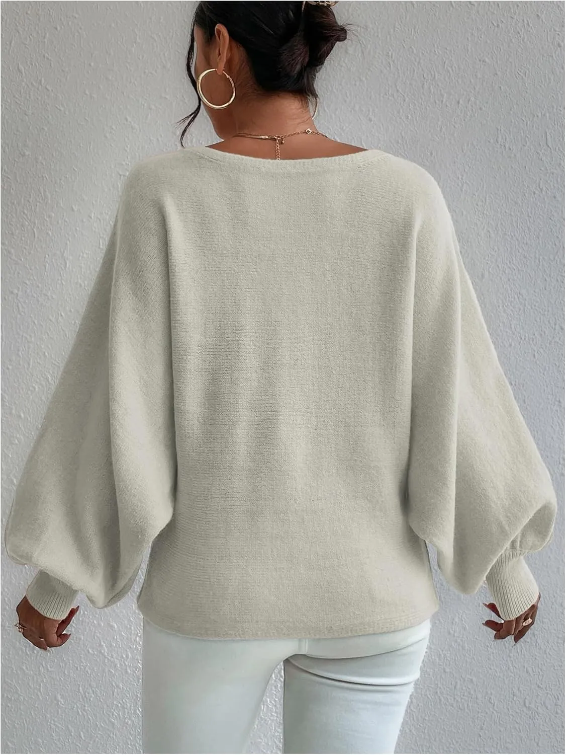 Women's Lantern Sleeve Sweater Graphic Boat Neck Drop Shoulder Long Sleeve Oversized Pullovers Jumper Top