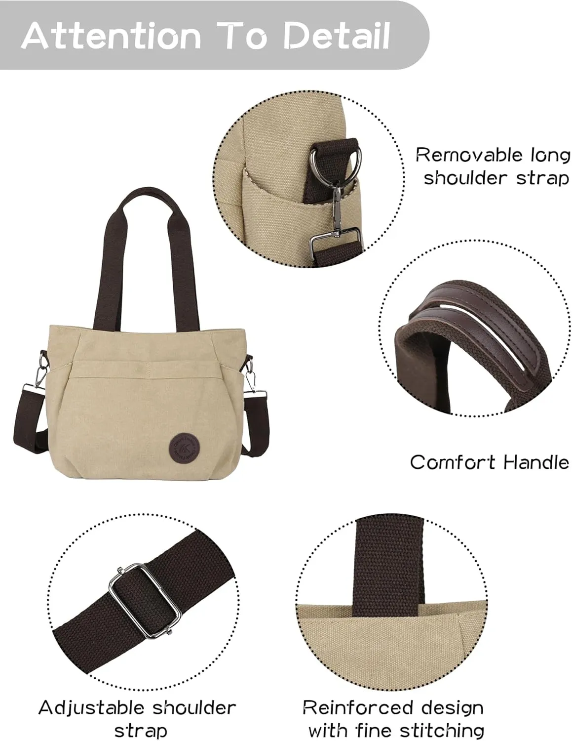 Womens Large Canvas Tote Bag Convertible Backpack Lightweight Crossbody Shoulder Bag Multi-pocket Top Handle Work Bag