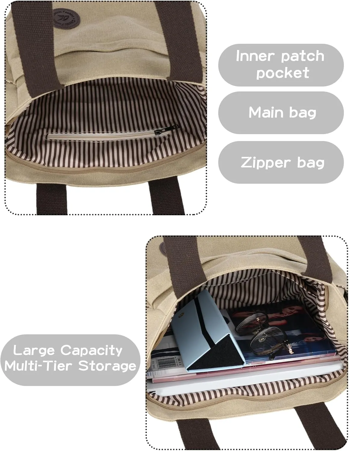Womens Large Canvas Tote Bag Convertible Backpack Lightweight Crossbody Shoulder Bag Multi-pocket Top Handle Work Bag