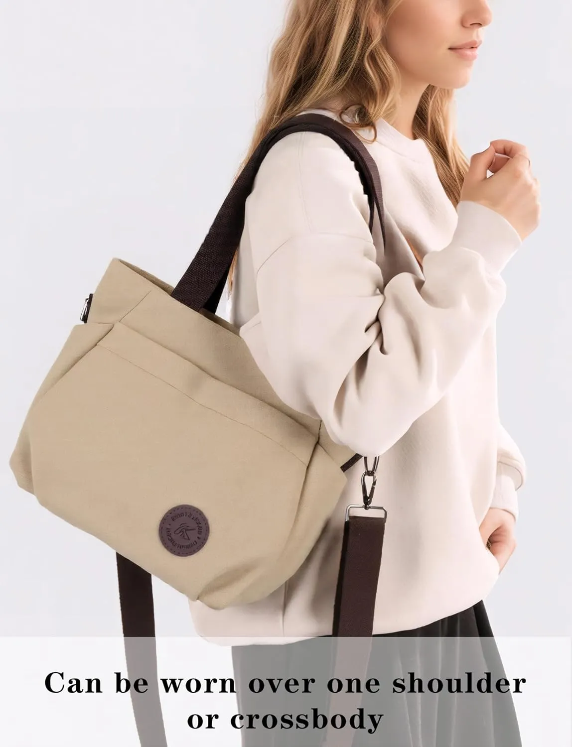 Womens Large Canvas Tote Bag Convertible Backpack Lightweight Crossbody Shoulder Bag Multi-pocket Top Handle Work Bag