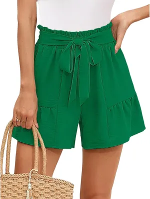 Women's Lightweight Wide Leg High Waisted Shorts Adjustable Tie Knot Loose Summer Cute Trousers