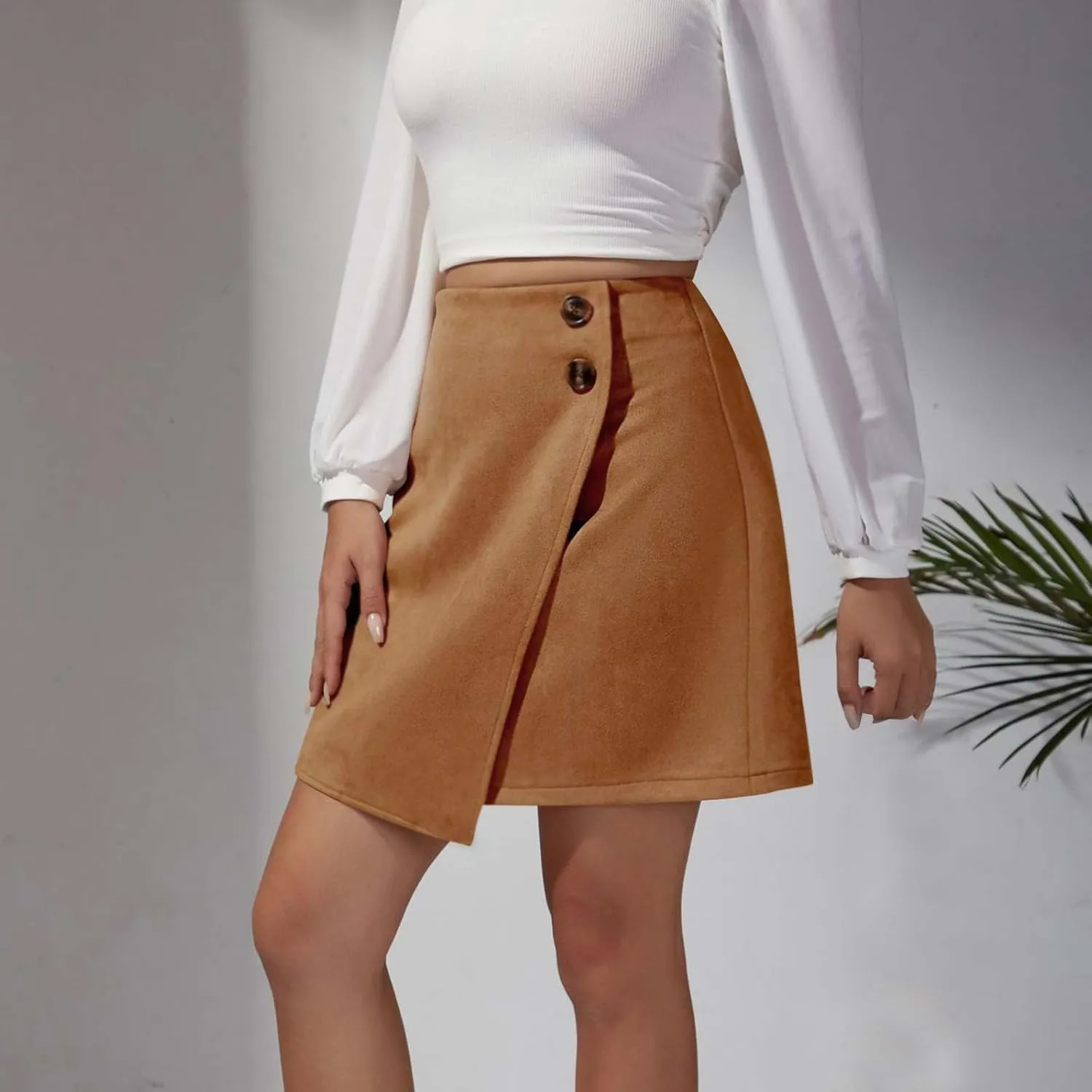 Women's Mini Short Wrap High Waisted A-Line Skirt Fashion Casual Comfortable Solid Color Irregular Button Down Skirts