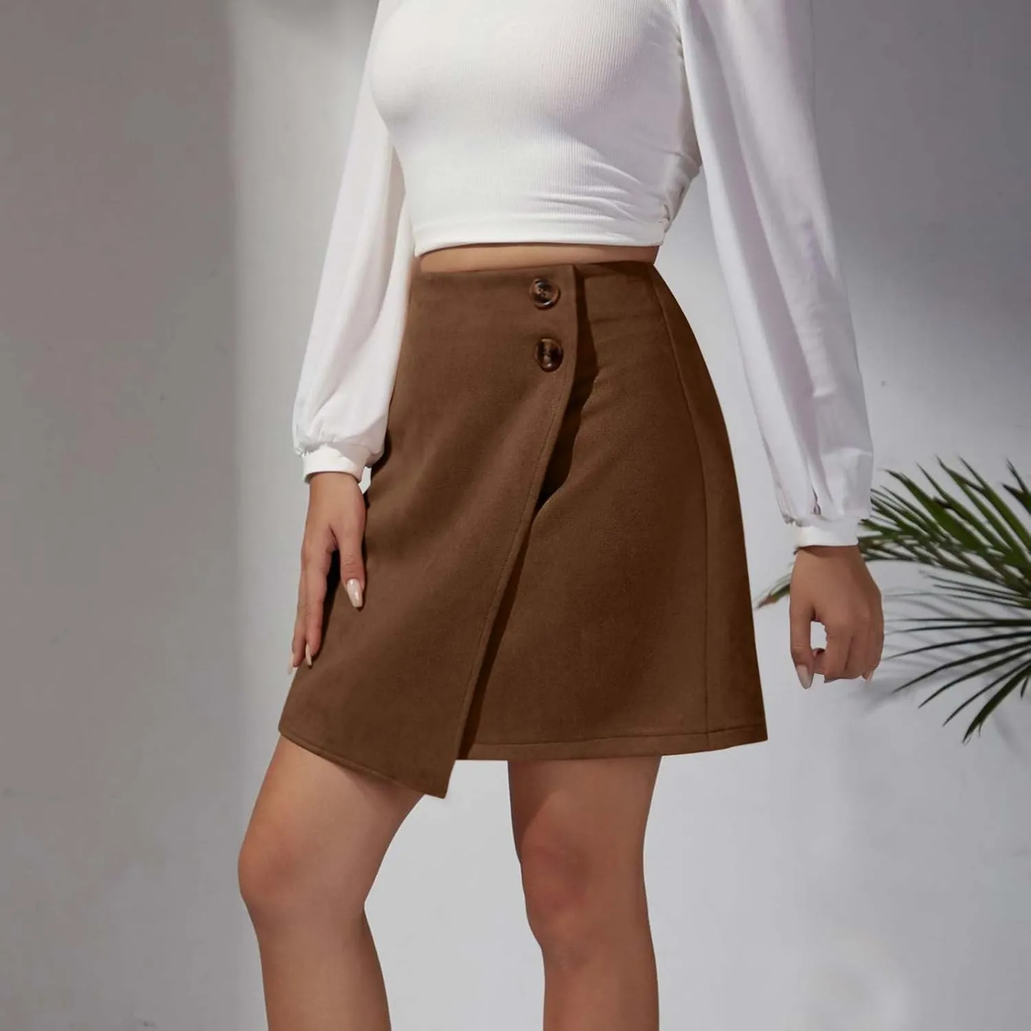 Women's Mini Short Wrap High Waisted A-Line Skirt Fashion Casual Comfortable Solid Color Irregular Button Down Skirts