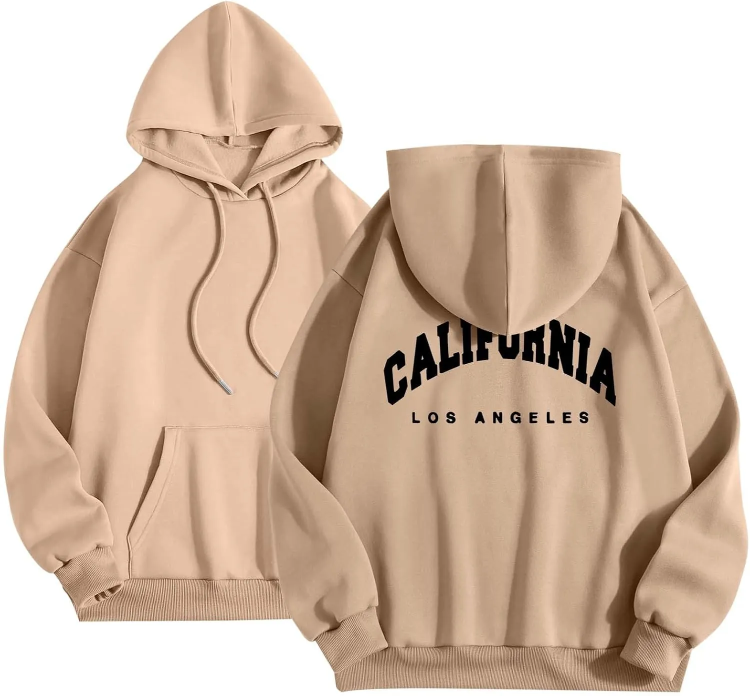 Womens Oversized Hoodies Fleece Hooded Sweatshirts Solid Basic Loose Letter Pullover Tops Drawstring 2024 Fall Outfit