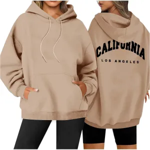 Womens Oversized Hoodies Fleece Hooded Sweatshirts Solid Basic Loose Letter Pullover Tops Drawstring 2024 Fall Outfit
