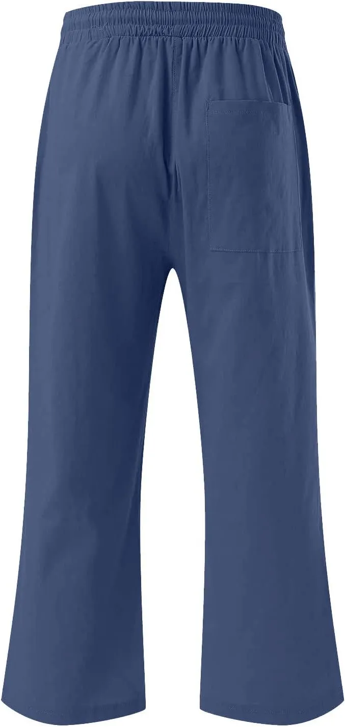 Women's Pants Drawstring Elastic Waist Trousers Slacks Cotton Linen Capri Pants Pull-On Legging Pant Summer Beach Quick Dry