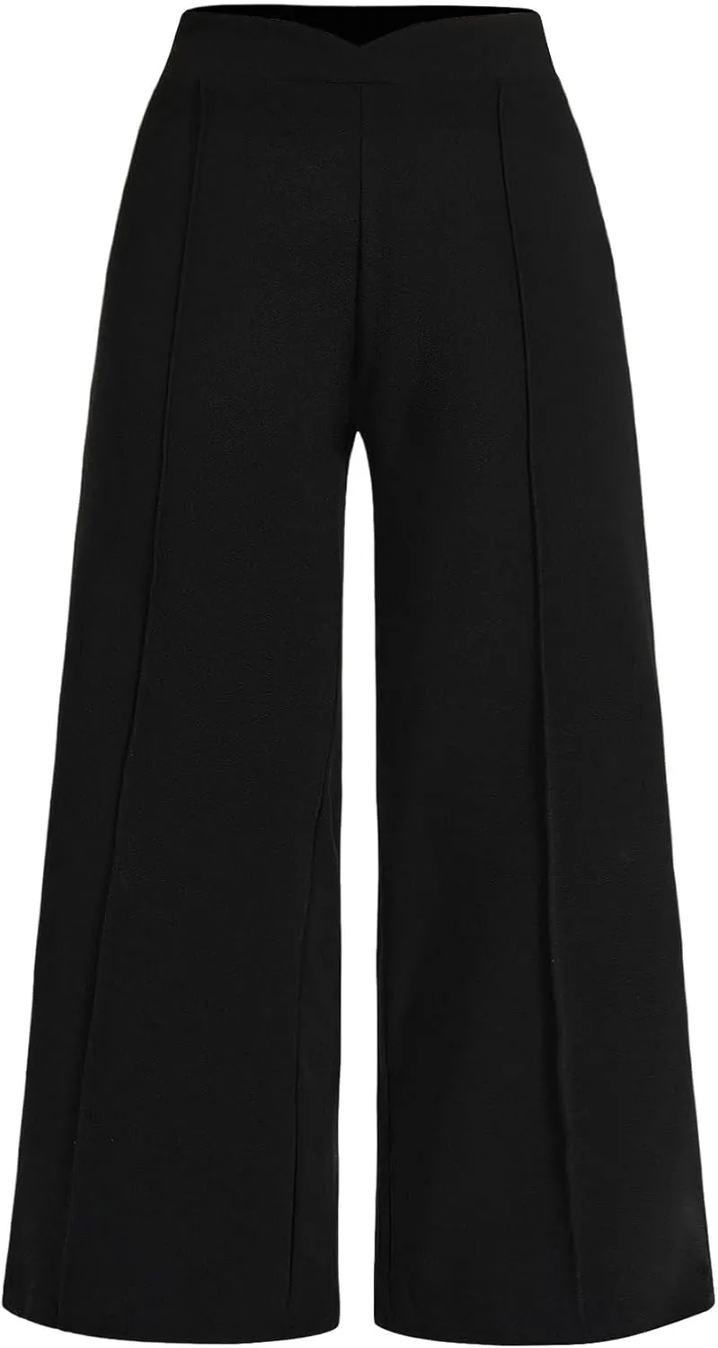 Women's Plus Size Pants Wide Leg High Elastic Waist Loose Fit Elegant Dress Pants