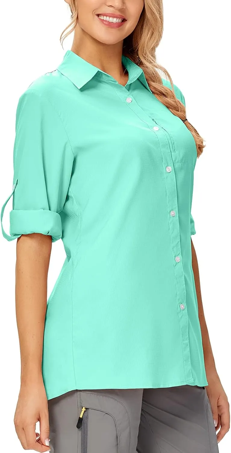 Women's Safari Shirts UPF 50 Long Sleeve,Sun Protection Quick Dry Outdoor Fishing Hiking gardening sun Shirt