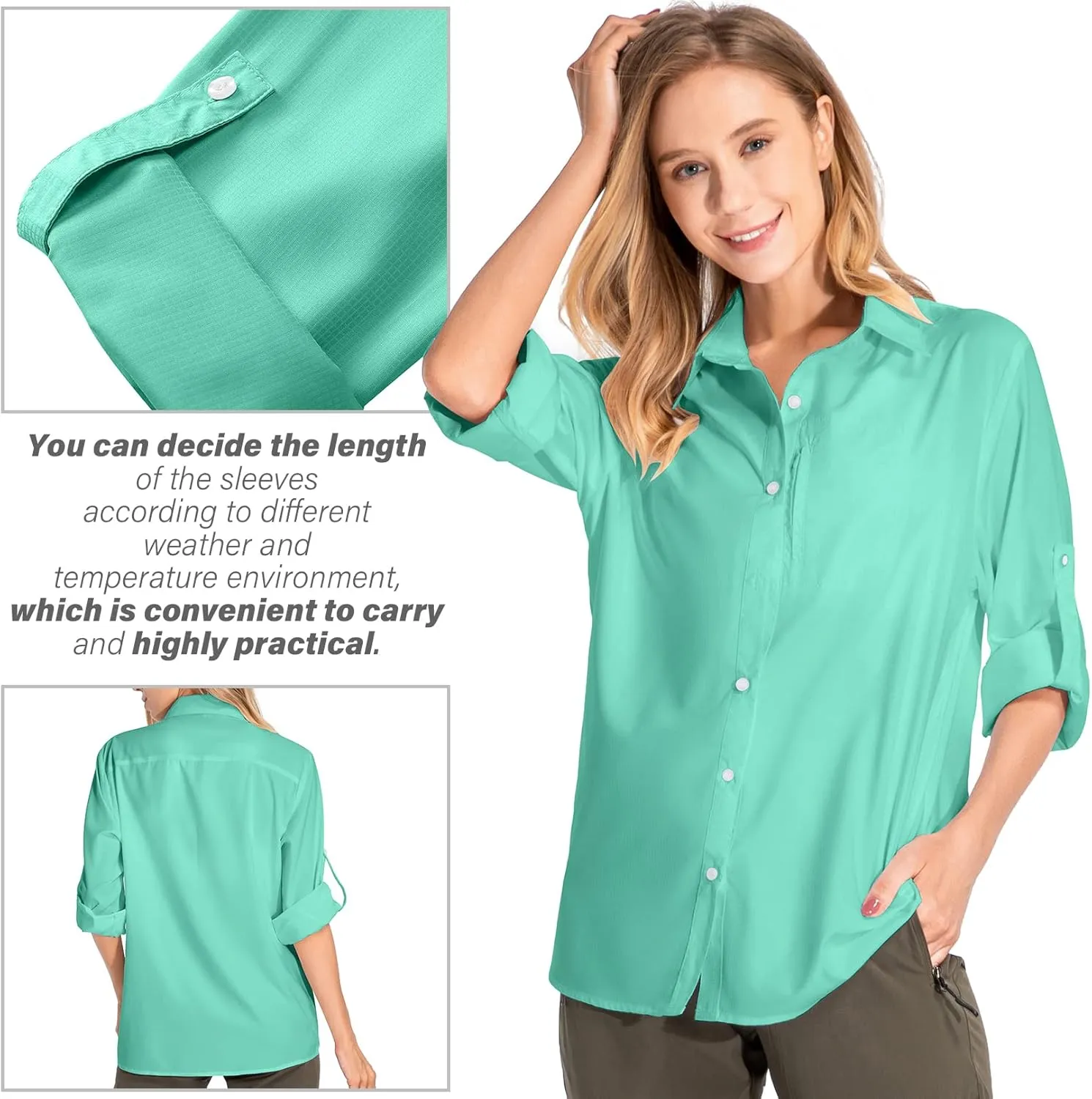 Women's Safari Shirts UPF 50 Long Sleeve,Sun Protection Quick Dry Outdoor Fishing Hiking gardening sun Shirt