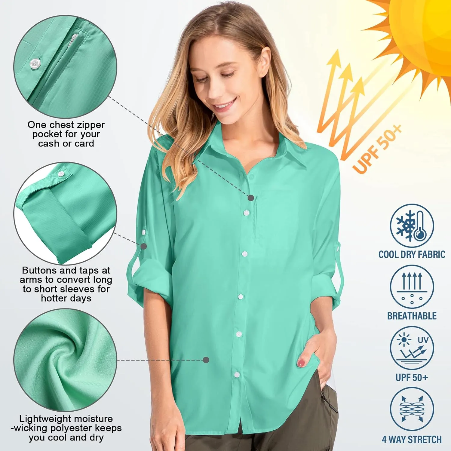 Women's Safari Shirts UPF 50 Long Sleeve,Sun Protection Quick Dry Outdoor Fishing Hiking gardening sun Shirt