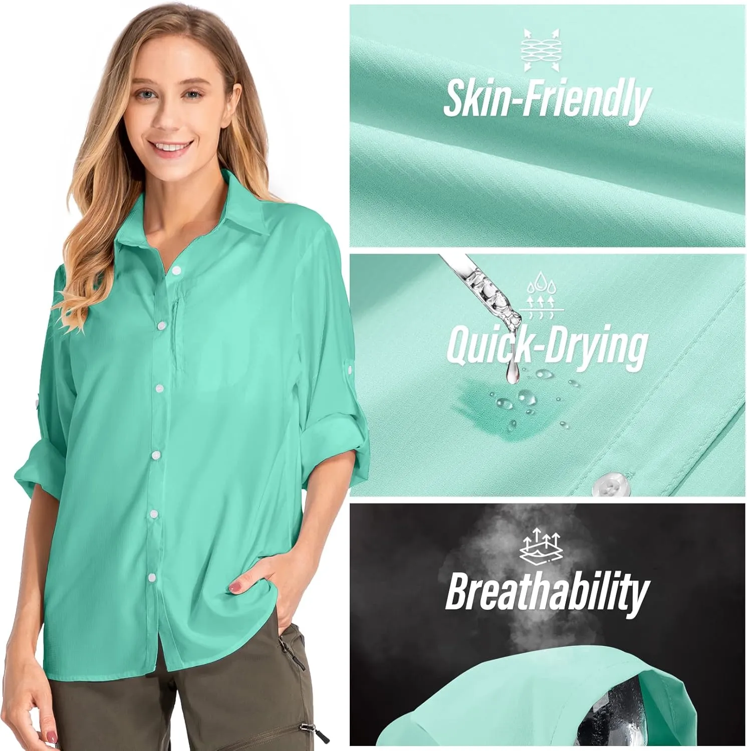 Women's Safari Shirts UPF 50 Long Sleeve,Sun Protection Quick Dry Outdoor Fishing Hiking gardening sun Shirt
