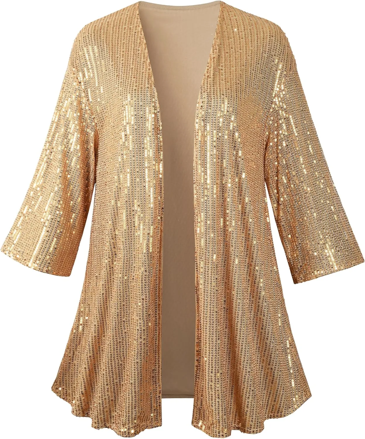 Women's Sequin Cardigan Casual 3/4 Sleeve Shinny Coat Open Front Sparkle Outwear Party Evening Glitter Cardigans