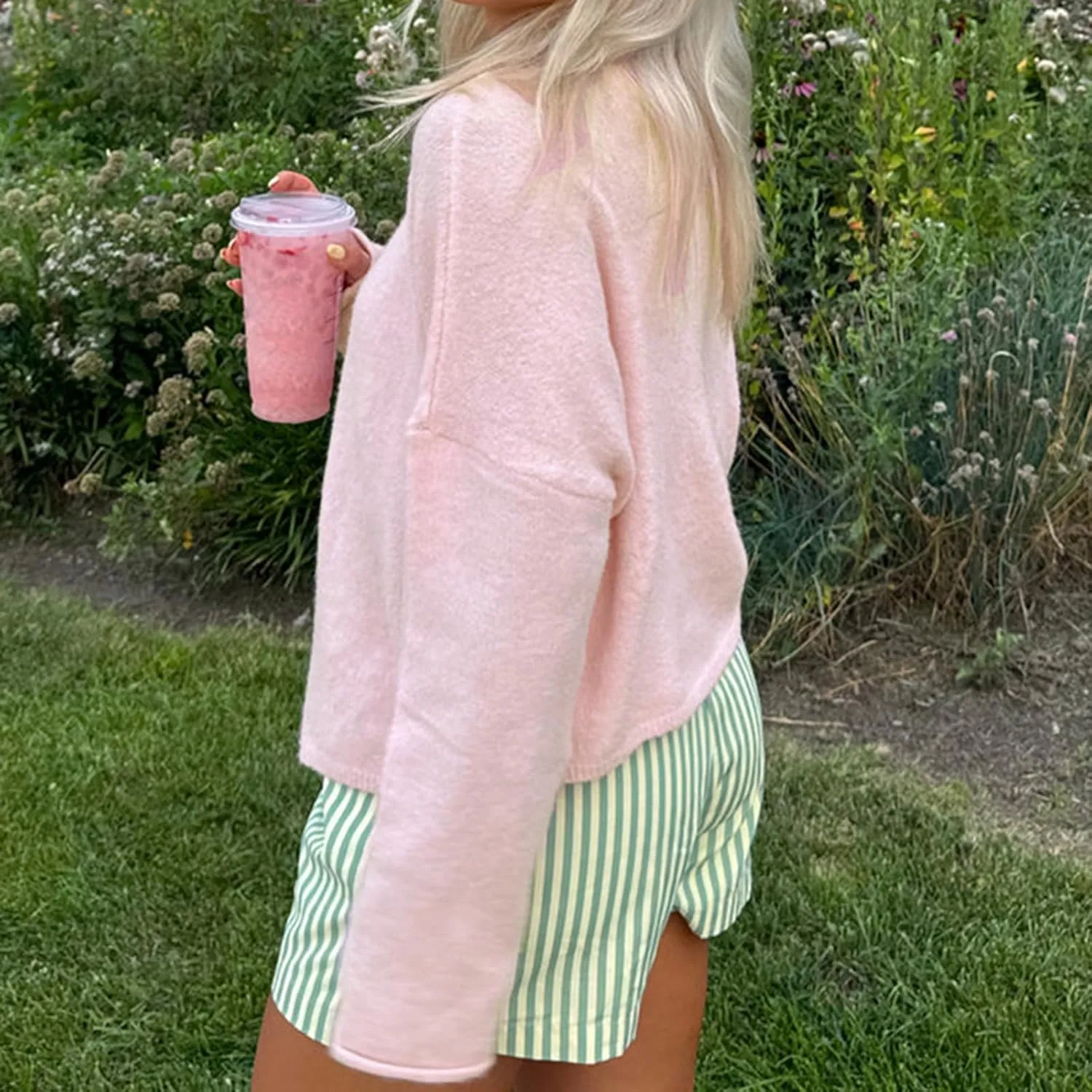 Women's Solid Color Fuzzy Knit Cardigan Long Sleeve Round Neck Sweaters Front Button Closure Rolled Hem Kniwear
