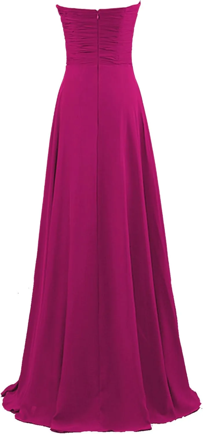 Women's Strapless Chiffon Long Formal Evening Dresses