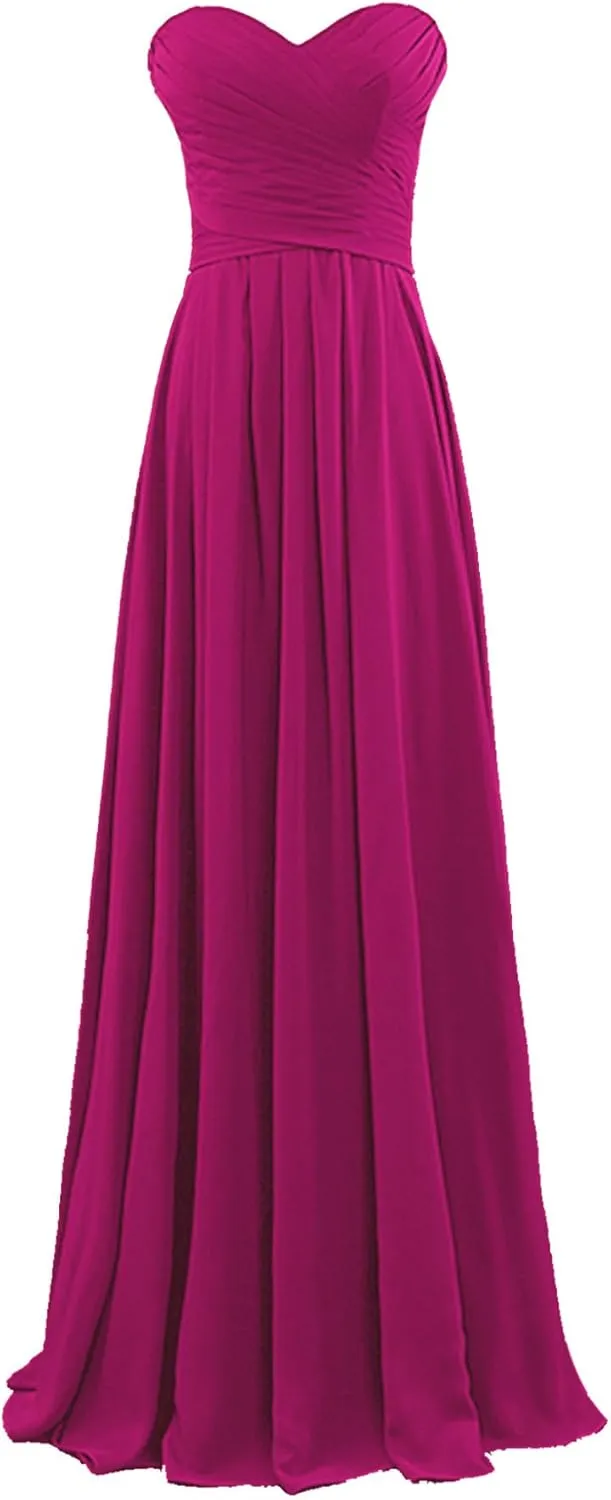 Women's Strapless Chiffon Long Formal Evening Dresses