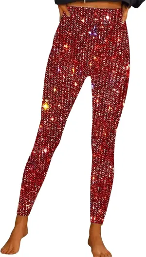 Women's Wide Leg Pants Women's High Waisted Sequin Loose Drape Wide Leg Pants Fashion Casual Bling Glitter Trousers