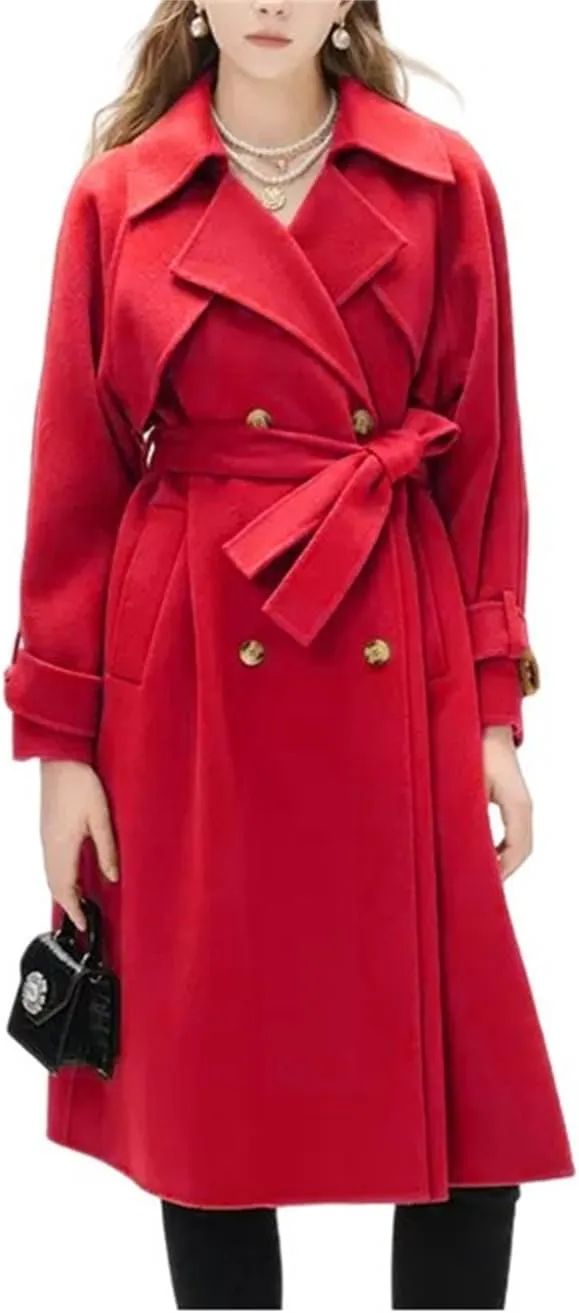 Women's winter coats Long Casual Coat Double-Breasted Trench Notched lapels Coat Jacket with Belt