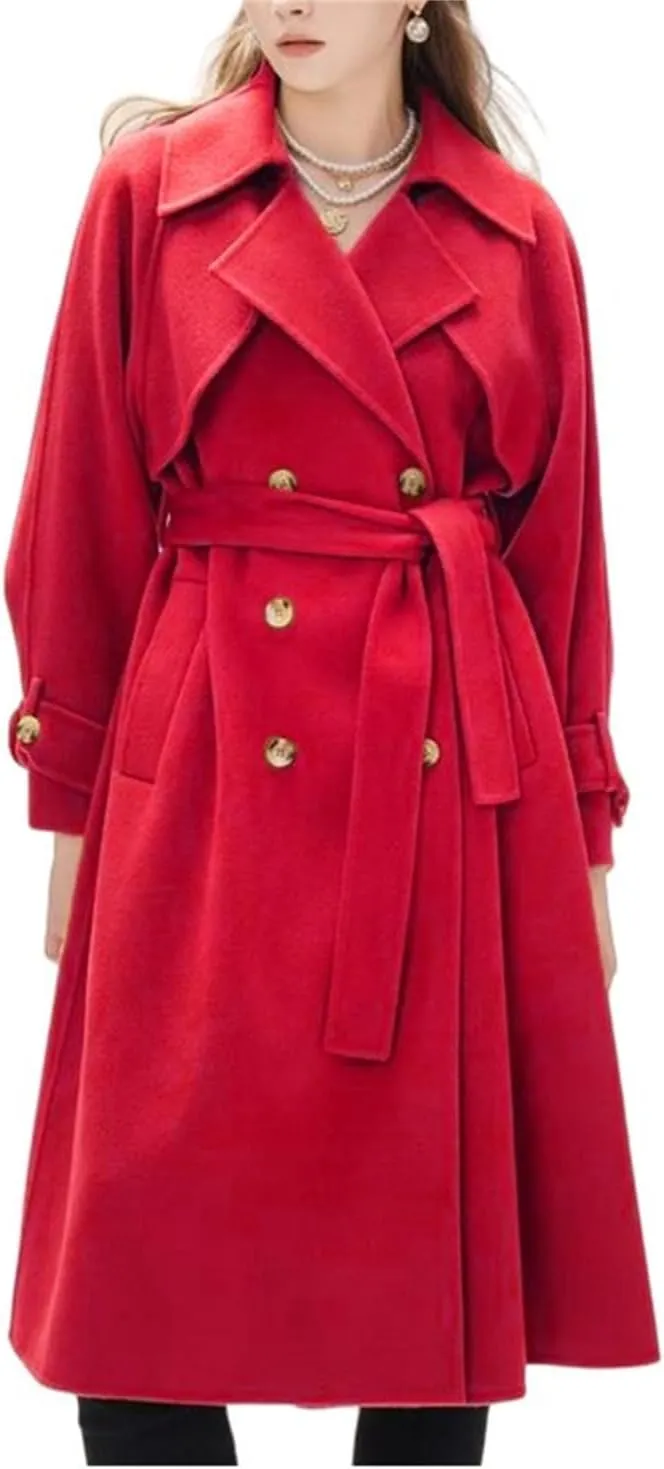 Women's winter coats Long Casual Coat Double-Breasted Trench Notched lapels Coat Jacket with Belt