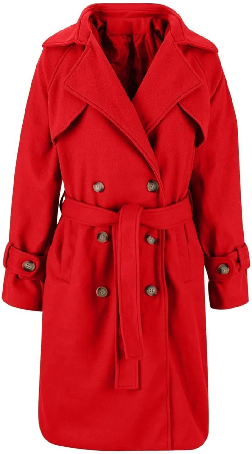 Women's winter coats Long Casual Coat Double-Breasted Trench Notched lapels Coat Jacket with Belt