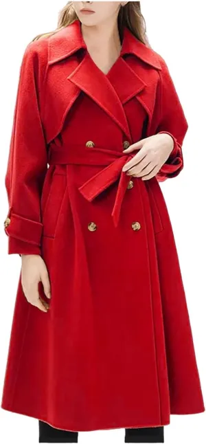 Women's winter coats Long Casual Coat Double-Breasted Trench Notched lapels Coat Jacket with Belt